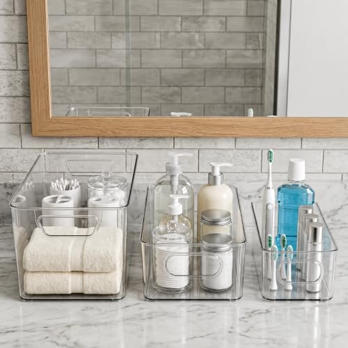 8 Pack Clear Bins for Organizing, Pantry Storage Bins, 3 Sizes: 4L+2M+2S