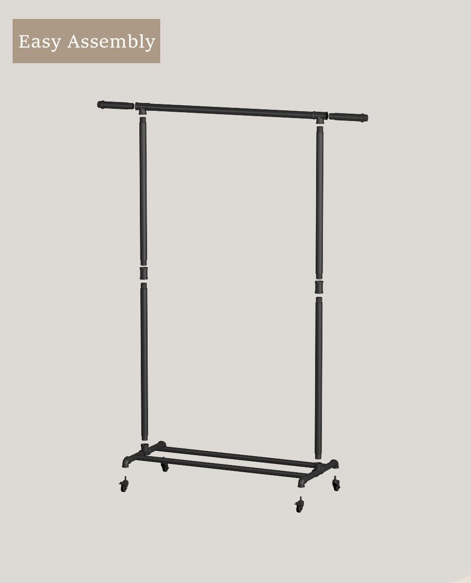 Industrial Pipe Clothing Rack, Heavy Duty Metal Clothes Rack With Wheels, Rol...