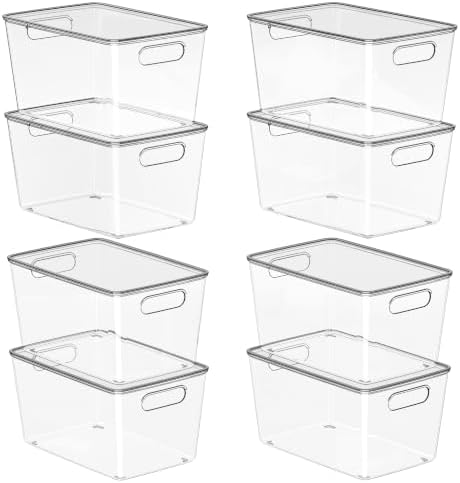 8 Pack Clear Plastic Storage Bins with Lids Stackable, XLarge