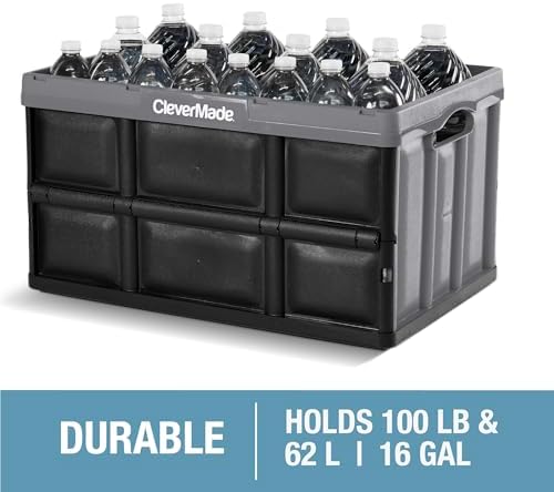 CleverMade Collapsible Storage Bins, 62L 3 Pack, 100 lb Stackable, Stone