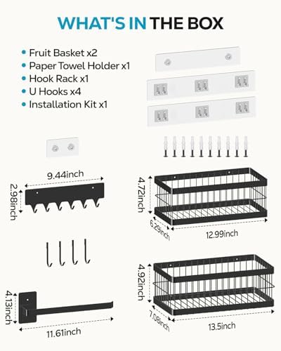 Nieifi Hanging Fruit Basket 4-Pack, Wall/Adhesive Mount