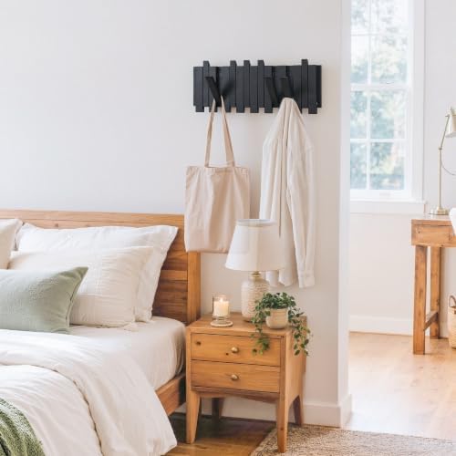 Wall Coat Rack for Entryway: Folding Wood 8 Hooks for Small Space