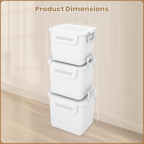 GIANTEX 32QT Stackable Storage Bins with Lids, 3 Pack Plastic Totes with Fron...