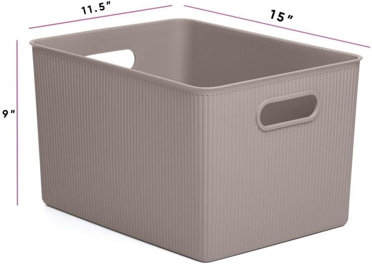 Decorative Plastic Basket Open Home Storage Bins Organizer, X-Large Taupe (2 ...