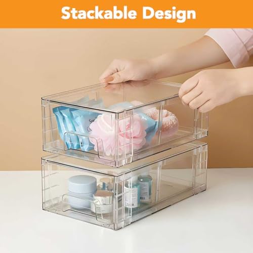 6 Pack Stackable Storage Drawers,Plastic Organizers Bins, Drawers Storage wit...