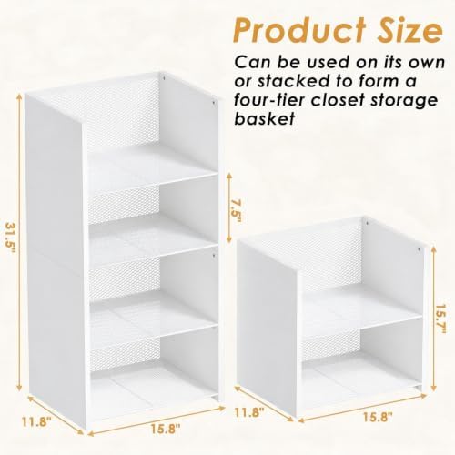 4Tier Closet Organizers and Storage Basket,Stackable Closet Shelf Organizer
