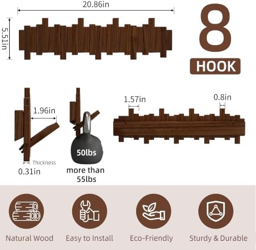 Wooden Piano Coat Rack Wall Mounted, Coat Hooks Hanger Wall Mount with 8 Hook...
