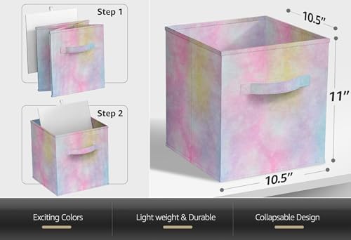 Sorbus Cube Storage Bin Set, 6 Foldable Fabric Baskets (Rainbow Sparkle)