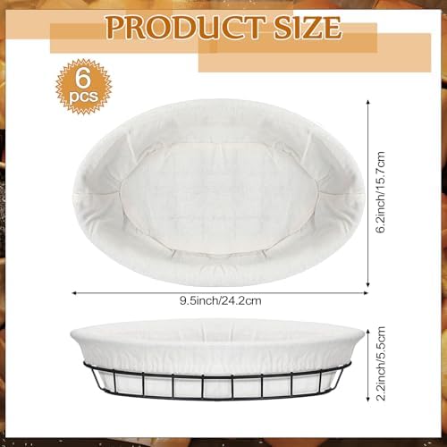 6 Pack Oval Metal Wire Baskets with Liner Cloth for Table Serving 9.5 x 6.2 x...