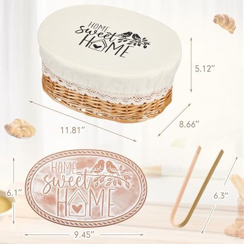 Bread Warmer Basket with Terracotta Stone, Wicker Bread Basket Gift Set