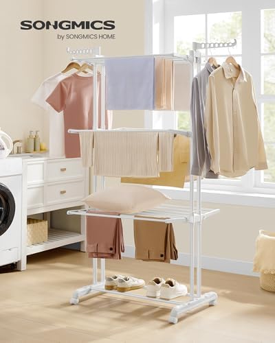 SONGMICS 4-Tier Clothes Drying Rack, Foldable, Rolling, 66.6-Inch Tall