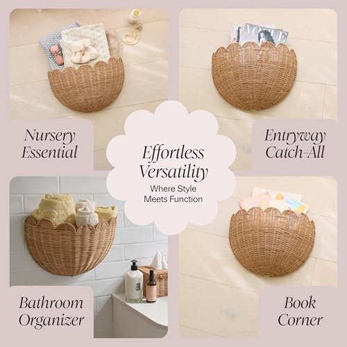 BEBE BASK Scalloped Wicker Wall Basket - The Original - 16 x 10 x 7 In