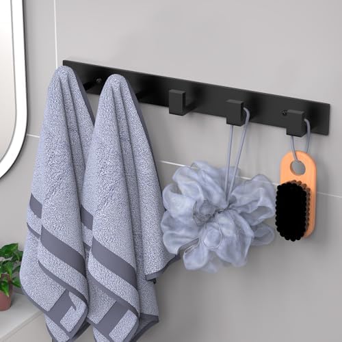 PMMASTO Stainless Steel Wall Coat Rack, Black- 5 Hooks, 2 Pack, L Shape
