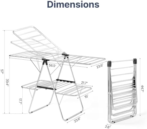 Stainless Steel 2-Tier Foldable Clothes Drying Rack, 57 Inches Max Height
