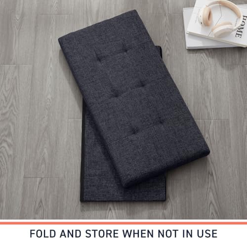 Ornavo Home 30 Inch Folding Storage Ottoman Bench, Tufted Linen, Black