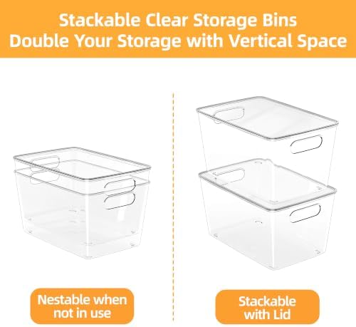 8 Pack Clear Plastic Storage Bins with Lids Stackable, XLarge