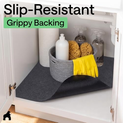 GORILLA GRIP LeakGuard Under Sink Mat for Kitchen Cabinet, 24x60 Charcoal