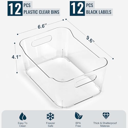 12 PACK Multi-Use Clear Storage Bins, Pantry Kitchen Cabinet Organizer Bins