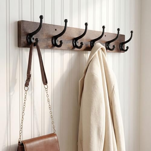 WEBI Rustic Coat Rack Wall Mount,24" Long 6 Cast Iron Coat Hooks Wall Mo...