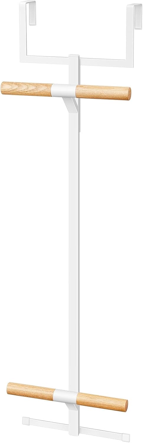 Briwooody 1 Pc Over Door Backpack Hanger, 2 Tier Metal Wood Hooks,White