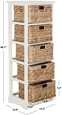 SAFAVIEH Vedette 5-Basket Wood Dresser Chest, 46" Vintage White AMH5739B