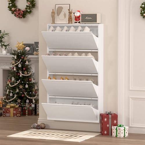LUCYPAL Shoe Cabinet with 4 Flip Drawers for Entryway,Metal Wall Shoe Storage...