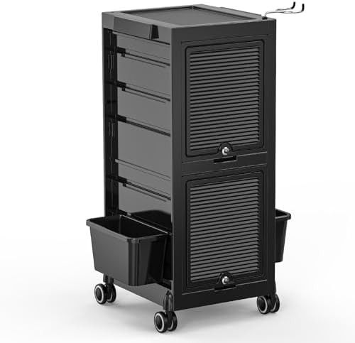 OmySalon Salon Trolley Cart, Hair Stylist Station with 2 Lockable Doors, Roll...