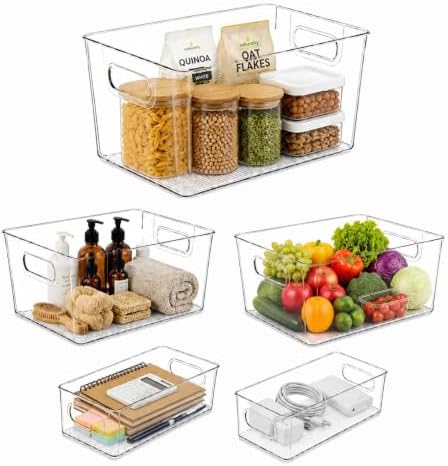 Set of 5 Stackable Fridge Organizers and Storage Bins, 2 Small, 2 Medium &amp...
