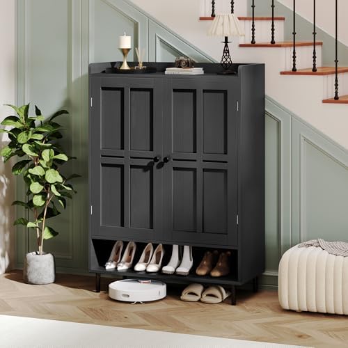 Shoe Storage Cabinet with 2 Doors, 6-Tier Shoe Cabinet with 3 Adjustable Shel...