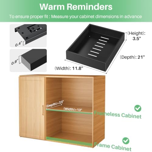 Pull out Cabinet Organizer, 21"Deep, 11.8"Wide Full-Extension Heavy...