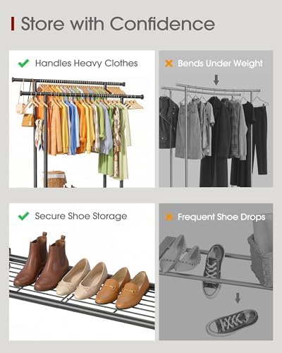Sakugi Double Rods Clothes Rack - Metal Clothing Rack with Fixed Double Rods,...