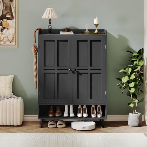 Shoe Storage Cabinet with 2 Doors, 6-Tier Shoe Cabinet with 3 Adjustable Shel...