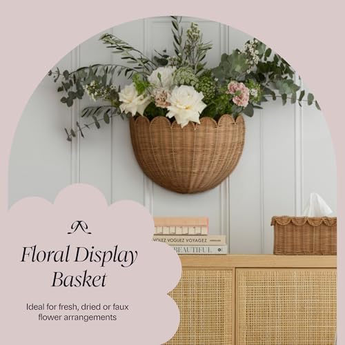 BEBE BASK Scalloped Wicker Wall Basket - The Original - 16 x 10 x 7 In