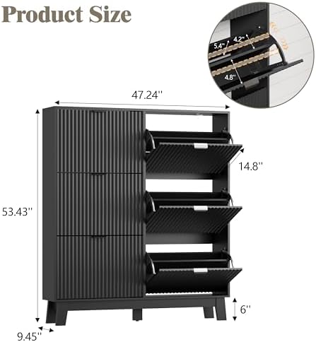HUANLEGO Shoe Cabinet Storage for Entryway with 6 Flip Drawers, Black