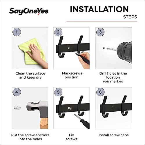 Coat Rack Wall Mount – 24 Inch Stainless Steel Hook Rail with 8 Double Coat H...
