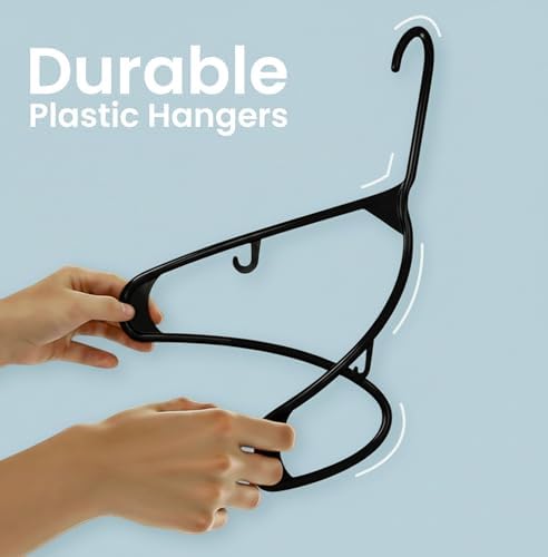 Utopia Home Plastic Hangers 100 Pack – Built-in Strap Hooks Black