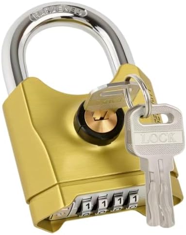 Heavy Duty Combination Padlock with Key, Large Weatherproof Zinc Alloy Padloc...