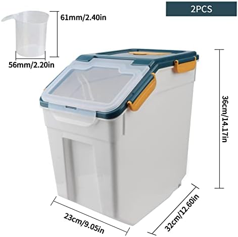 AnRui Airtight 25LB Flour & Grain Storage Container, 2Pcs, Blue