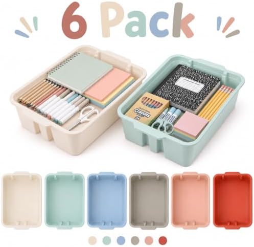 gisgfim 6 Pack Classroom Stacking Bins Stackable Plastic Book Bin Durable Sto...