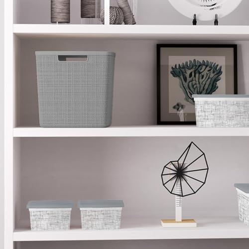 Curver Set of 4 Large Cube 17L Jute Decorative Plastic Organization and Stora...