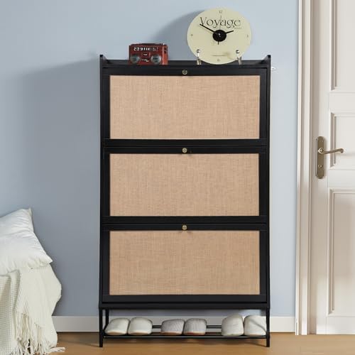 LEVNARY Shoe Cabinet for Entryway, Slim Shoe Cabinet with 3 Flip Drawers Narr...
