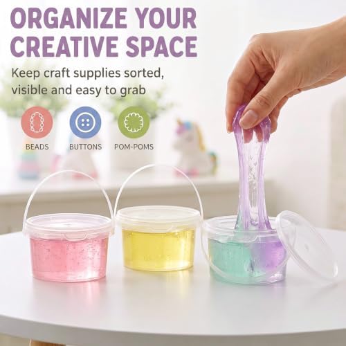 Maxcheck 50 Pcs 12oz Plastic Bucket with Lids and Handles Bulk, Clear
