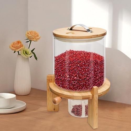 7.5L/5L Grain Storage Tank Dispenser with Base+Valve+Cup Glass Rice Cereal Be...