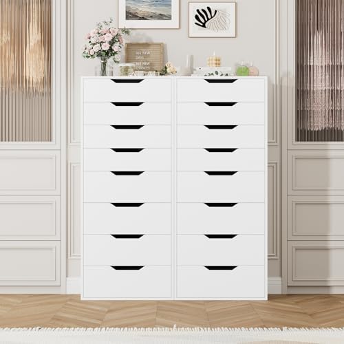 FACBOTALL 44.5" Tall White Dresser, 8 Drawer Dresser with Groove Handles