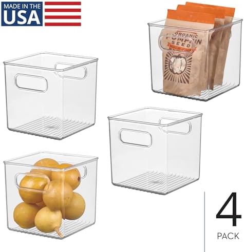 iDesign Storage Bin with Handles, Cube Organizer, Set of 4, Clear
