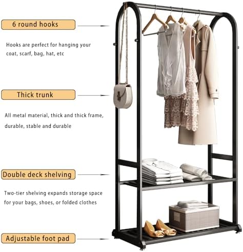 Freestanding Clothing Rack,Metal Garment Rack with Bottom Shelves and 6 Side ...