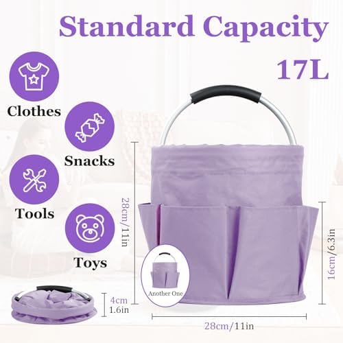 2Pcs 17L Collapsible Cleaning Supplies Caddy with Handle for Travel, Purple