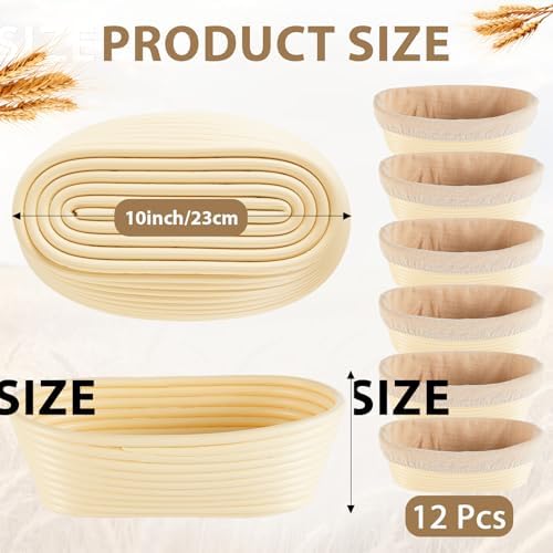 12 Pack Banneton Bread Proofing Basket 10 Inch Oval Rattan Banneton Baskets w...
