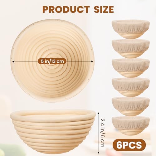Kikcoin 6 Pack Banneton Bread Proofing Basket, 5 Inch Mini Banneton Basket