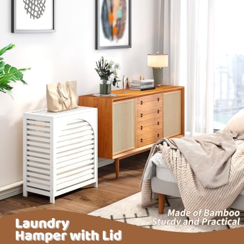 Laundry Hamper with Lid, Bamboo with Handles and Removable Liner Bag, 125L La...